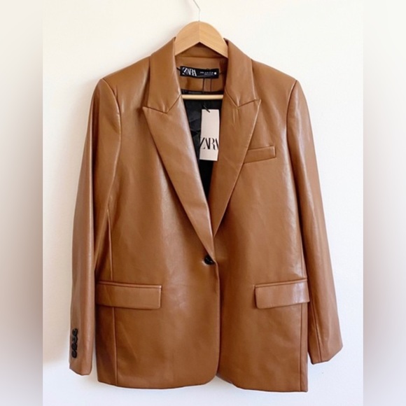 Zara Jackets & Blazers - Zara Faux Leather Blazer in Camel